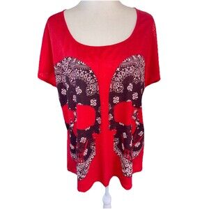 Torrid Red Skull Graphic Top Bandana Print Plus L-XL Tee Boho Rock Halloween